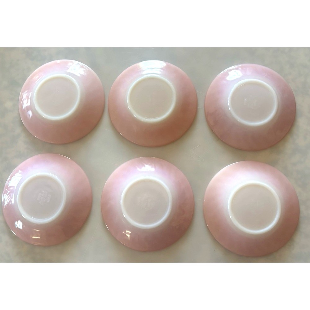 6 Vintage Fire-King Pink Swirl Saucers 1950's Anchor Hocking 5.75" Oven Ware